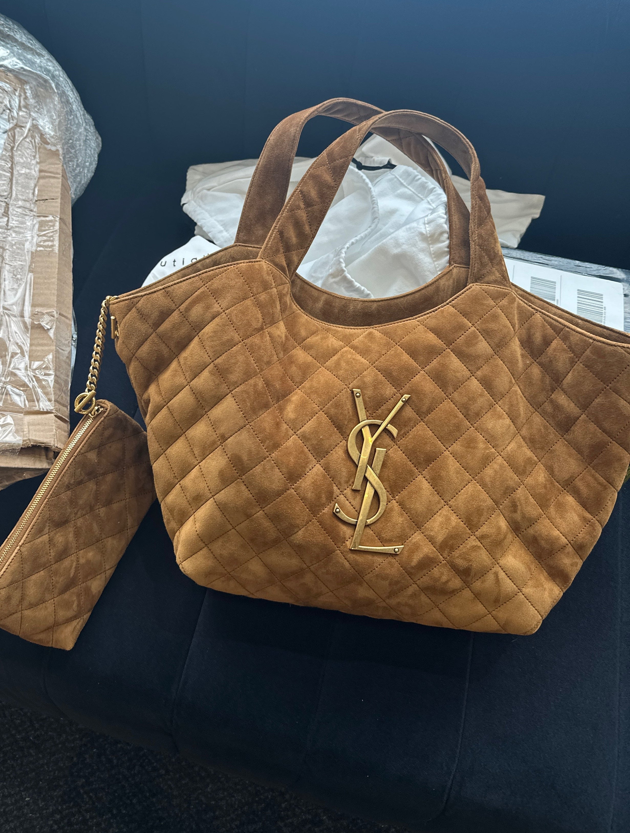 Icare medium tote suede cognac partial payment