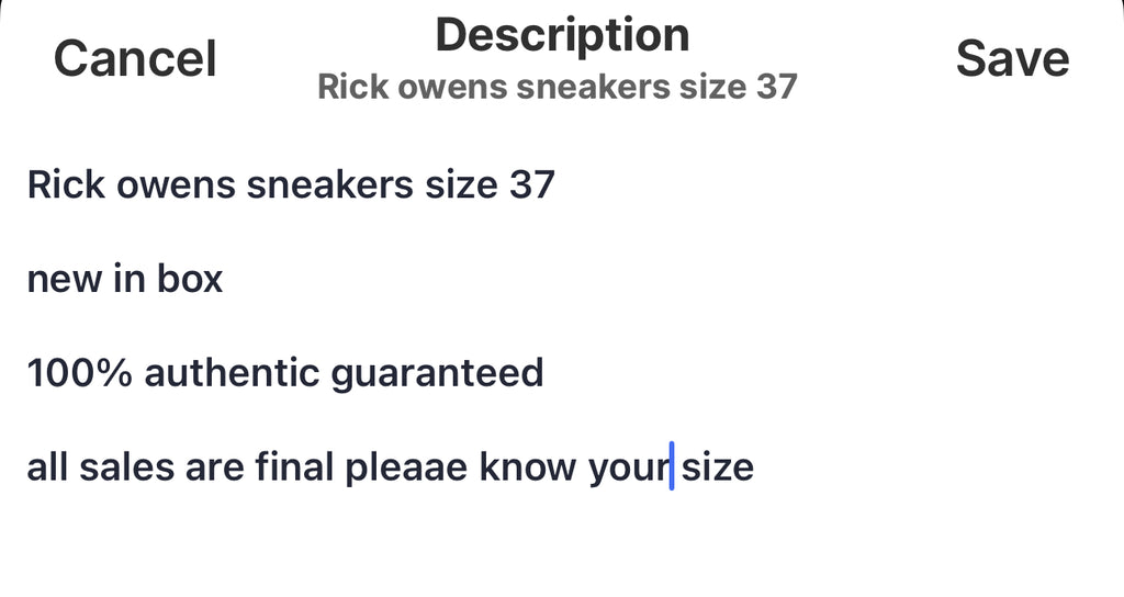 Rick owens sneakers size 37