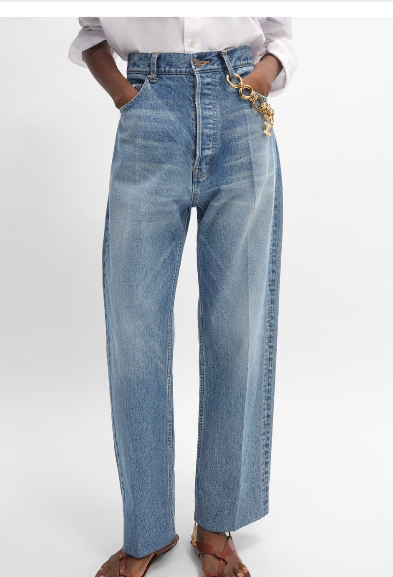 Celine BOYFRIEND JEANS 002 IN COTTON DENIM with chain charm