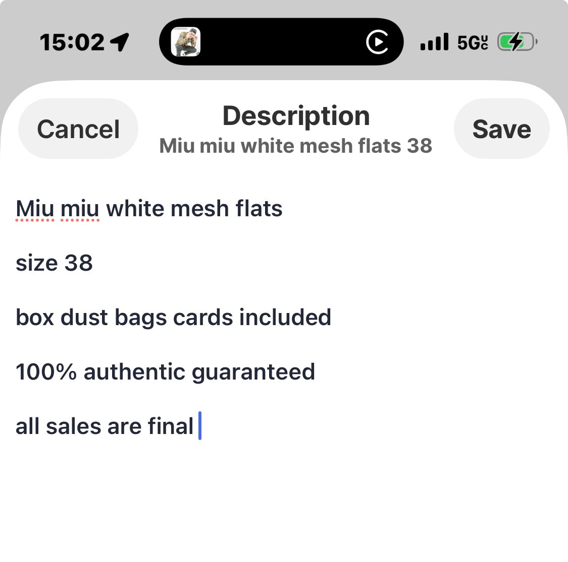 Miu miu white mesh flats 38